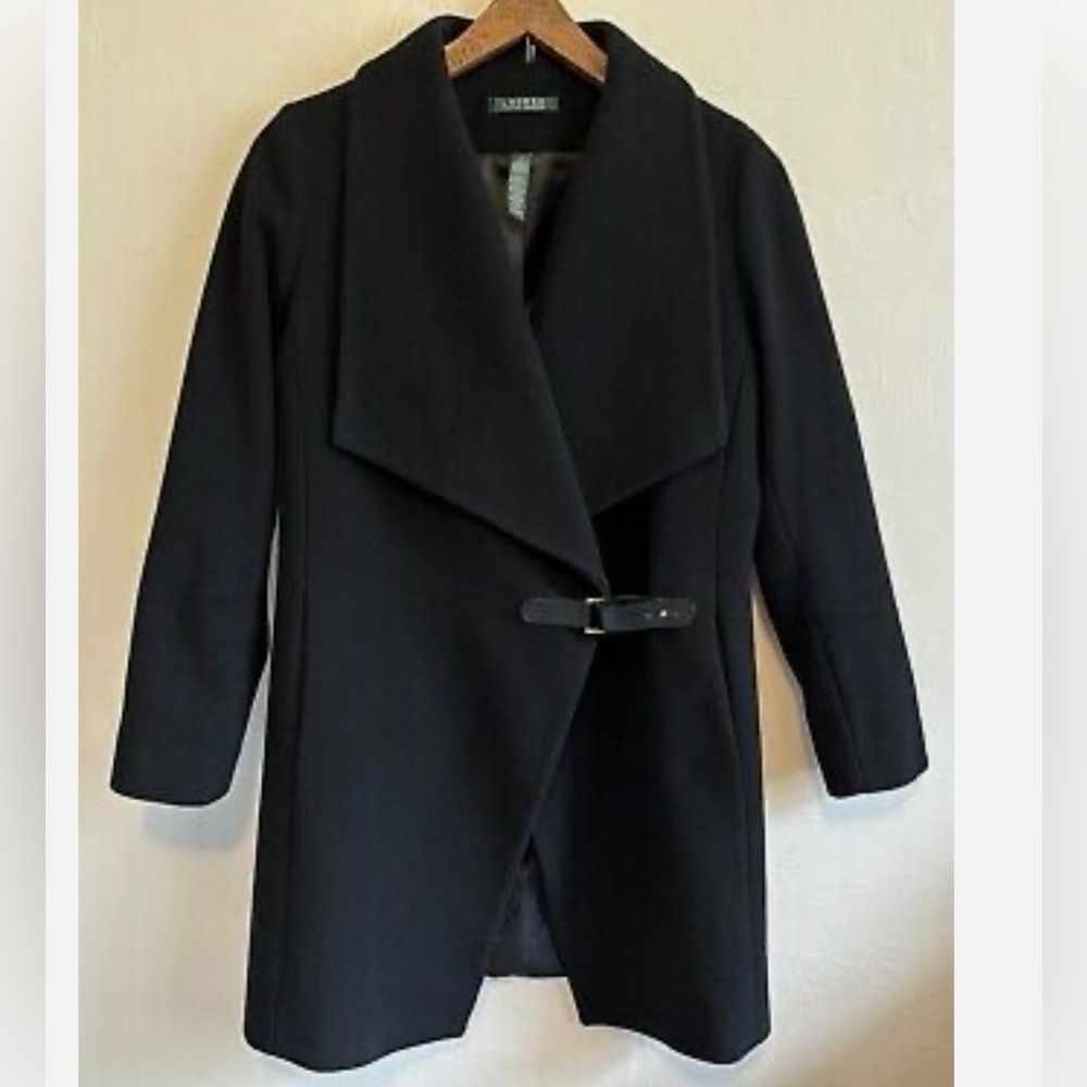 Lauren Ralph Lauren Women's Black Wool/Cashmere Blend Buckle Front Pea Coat